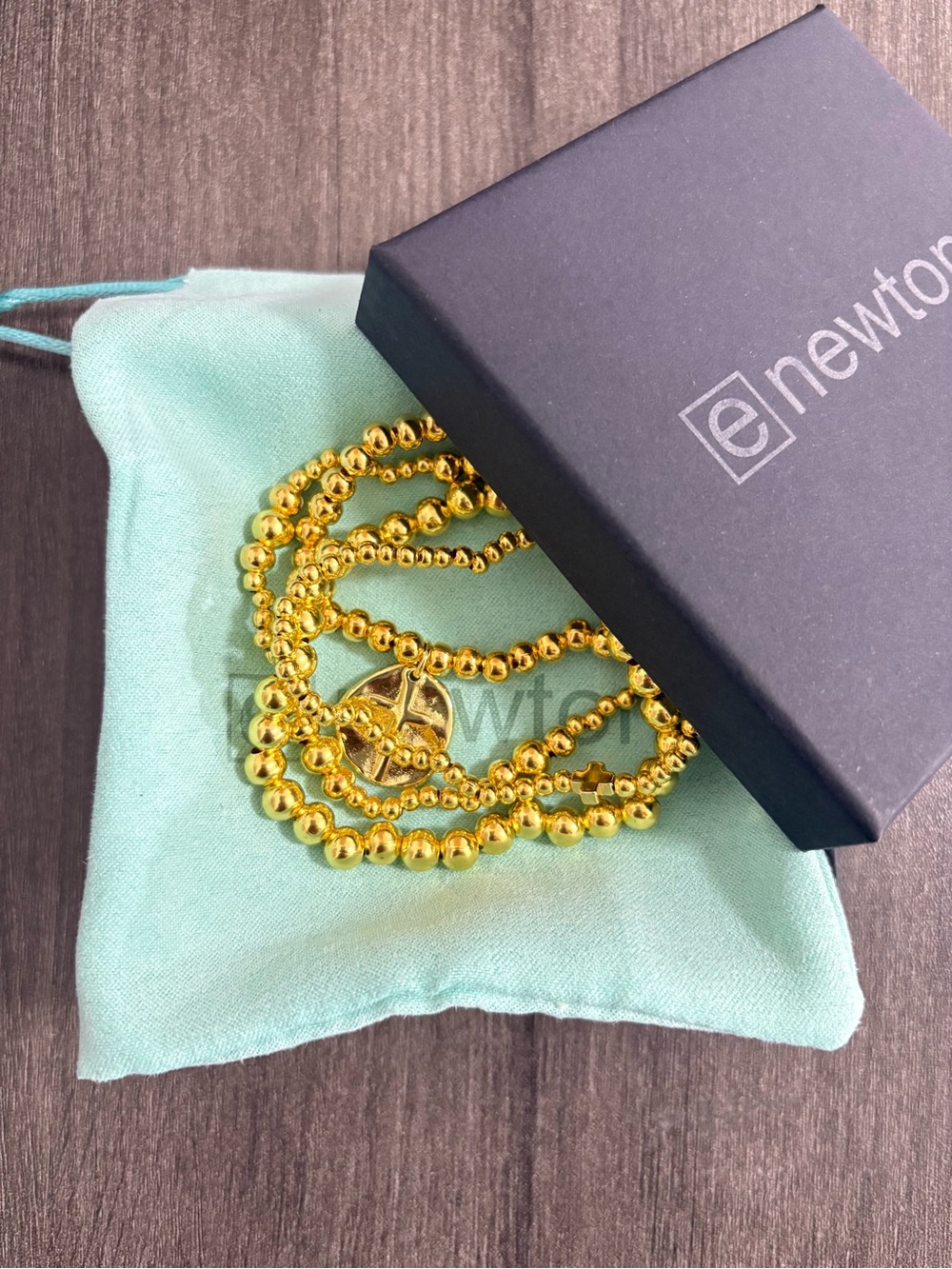 Newton Shiny Gold Beaded Bracelet with Toggle Charm